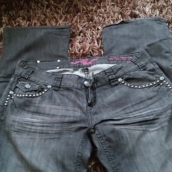 Rock and Roll Cowgirl low-rise Bootcut Charcoal denim jeans 32x34. - Picture 3 of 11